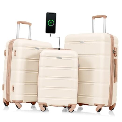 3 Pcs ABS Hardside Luggage Sets Expandable Spinner 20/24/28 Inch pearly white