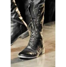 New Black Leather Formal High Ankle Lace Up Handmade Hiking Boots For Mens