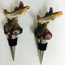 Bottle Stopper,Trout Wine Fish,Set of 2,Primitive,Northwoods,Cabin Lodge,4902