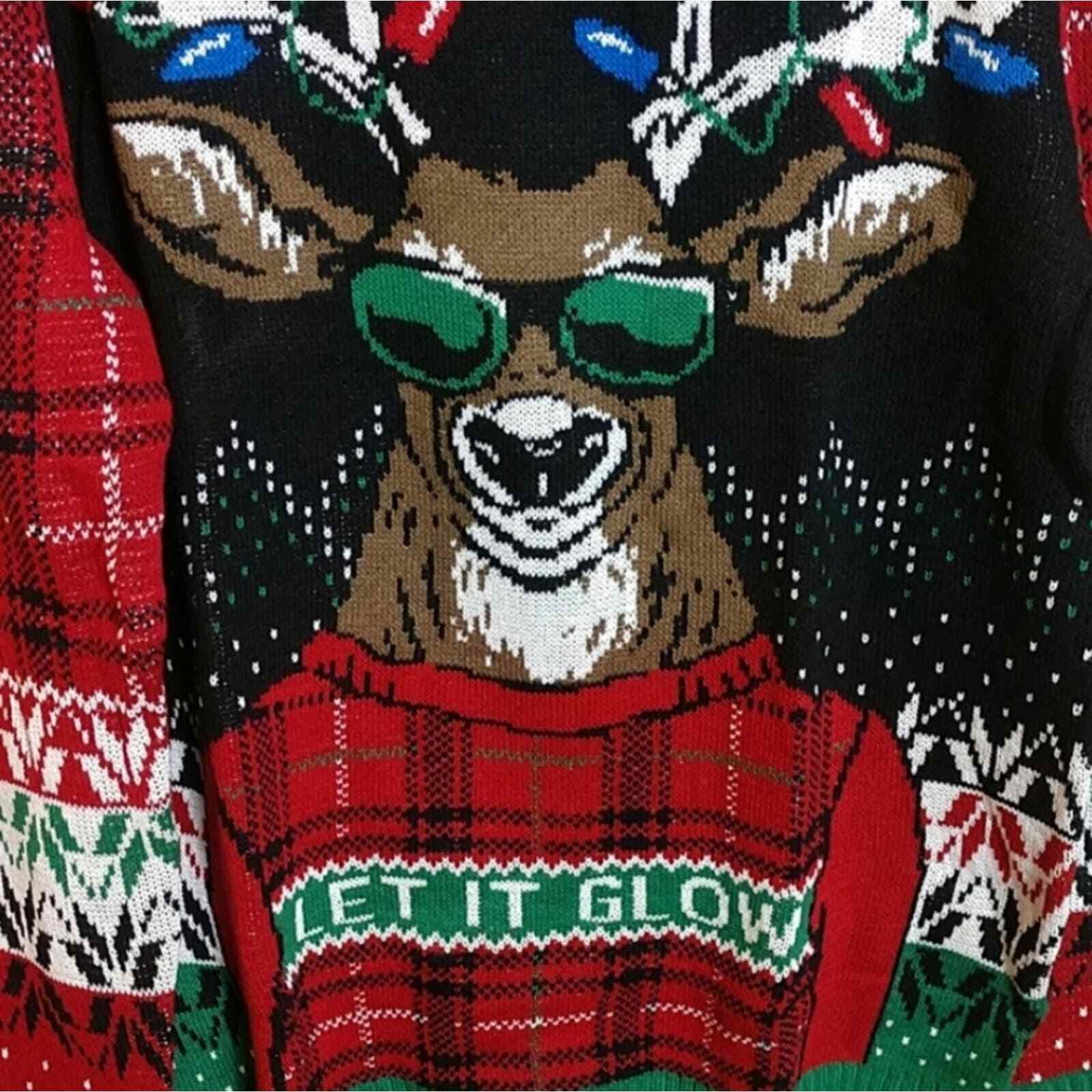 NWT Men's Ugly Holiday Sweater "Let it Glow" Deer with Christmas Lights