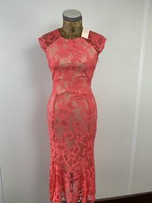 NEXT DRESS 6 NEW Tulip Flare Midi Long Formal Wedding Coral Pink Beige Lace £55