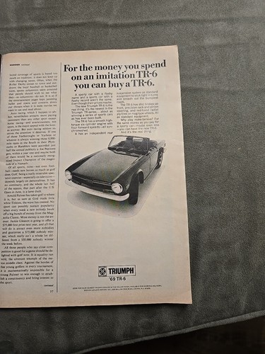 Triumph TR-6 Sports Car 1969 Print Ad - Great To Frame!