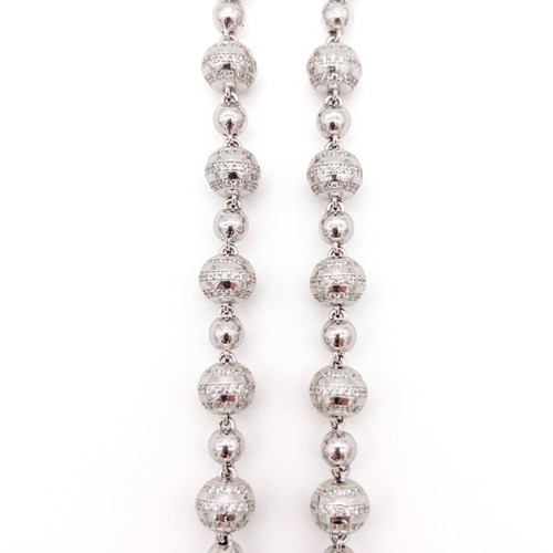 925 Silver Ball Link Chain 31.5” 9.5mm 90.6g CZ 14K White Gold Plated - Picture 5 of 24