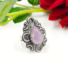 Natural Amethyst Pear Gemstone 925 Sterling Silver Ring Size-7 US