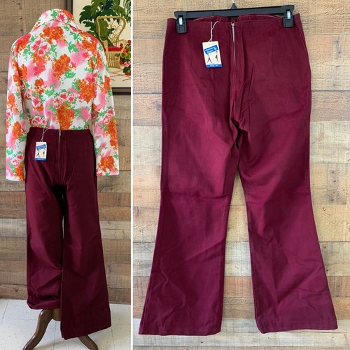 Vintage 1960’s MOD Studded Flare Leg Twill Back Zipper Pants - Picture 2 of 8