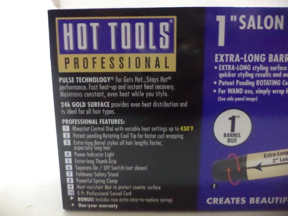 Hot Tools Salon Curling Iron / Wand - EXTRA LONG BARREL 24k Gold 1" Barrel Size - Image 4 of 4