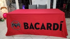 RED BACARDI XL BRANDED TABLE COVER MERCHANDISING LOGO Rectangular Round corners