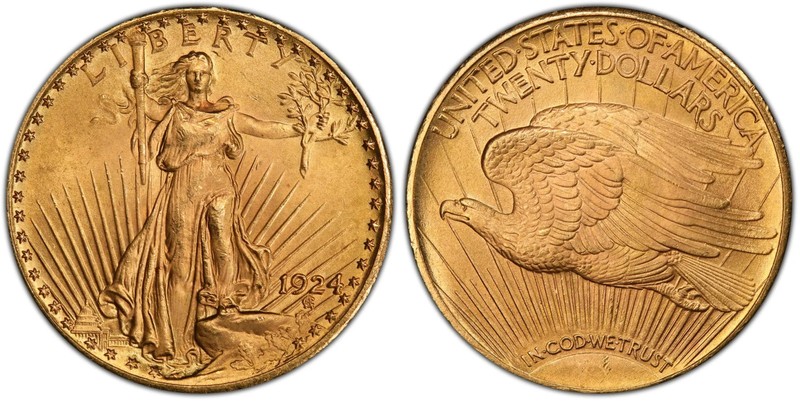 1924 Saint Gaudens Gold Double Eagle PCGS MS65