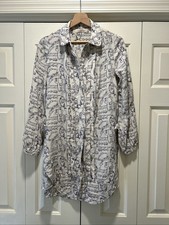 Tory Burch Celestial Frentera Angelique Silk Shirt Dress Nautical Beige Size 2