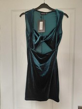 New Women Emerald Green Velvet Front Cut Bodycon Size XS