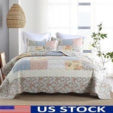 100 Cotton Patchwork Quilt Set Lightweight Reversible Bedding 2 Pillow Shams New