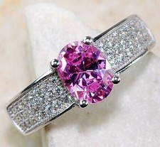 2CT Treated Pink Sapphire  Topaz 925 Sterling Silver Ring Sz 6 UB4-3