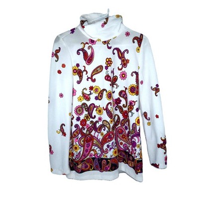 Vintage 70s Psychedelic Paisley Floral Top Retro Hippie Boho High Neck Blouse