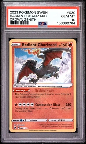 Pokemon 2023 Crown Zenith Radiant Charizard 020/159 Holo PSA 10