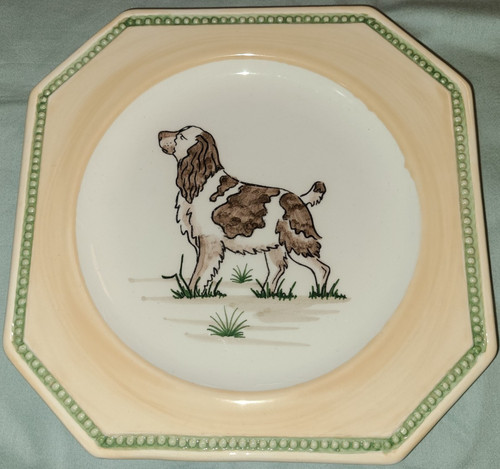 Vtg C. E. Corey English Springer Spaniel luncheon or dessert plate, *CRAZING*