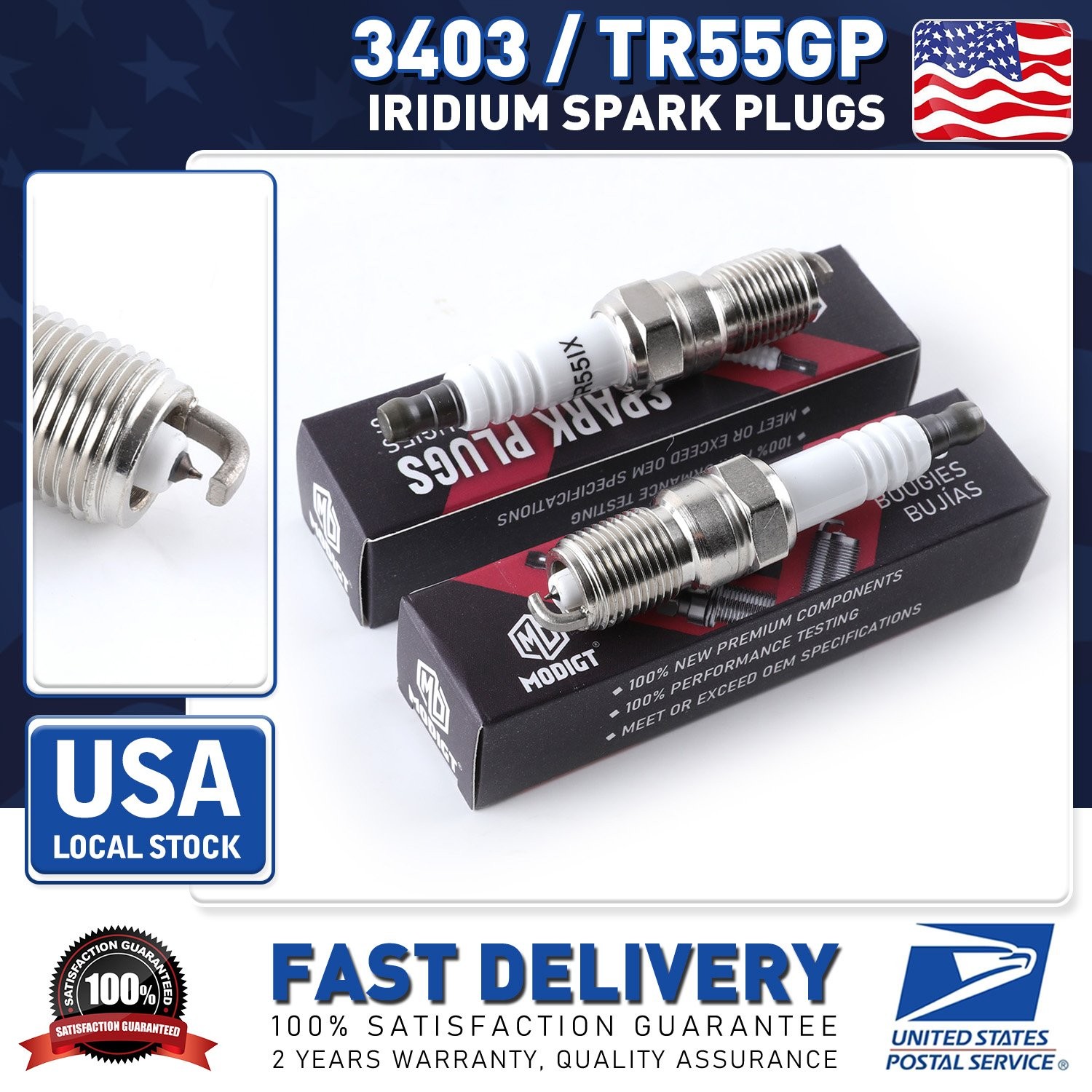 For NGK 3403/TR55GP 2 PCS Iridium Spark Plugs For Chevrolet Ford OE Replacement