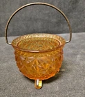 Vintage Fenton LE Smith Co. Amber Glass Daisy & Button 3 Footed Pot Kettle