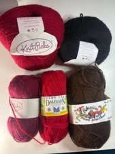 Red, black, brown sock yarn lot. Knit Picks Palette and Essential