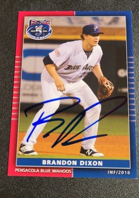 Brandon Dixon Autograph Signed 2016 Pensacola Blue Wahoos Card Cincinnati Reds