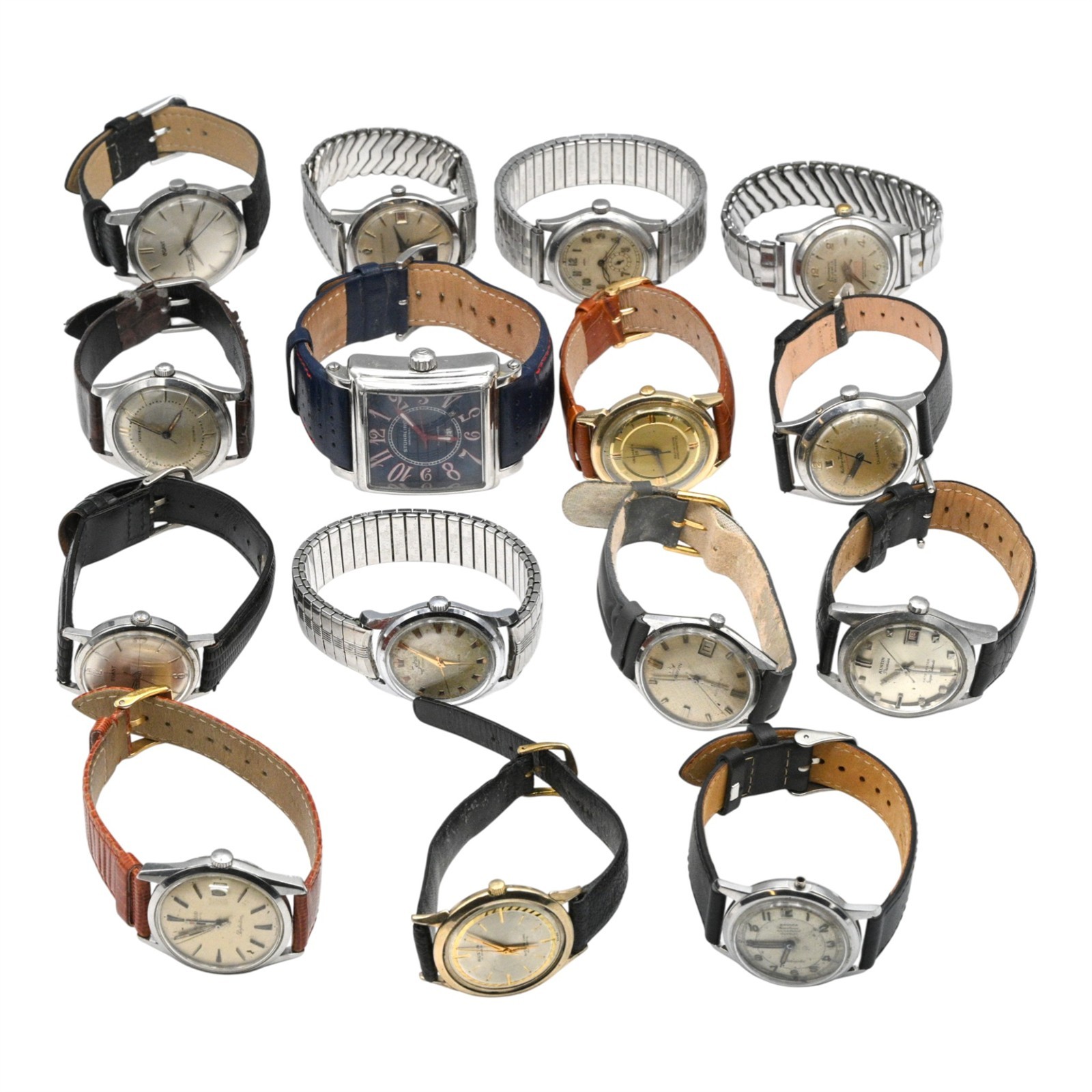 AUTOMATIC VINTAGE 15 BRAND ASSORTED TONE GOLD WRISTWATCH LOT SS MECHANICAL - vintagewatches.pk