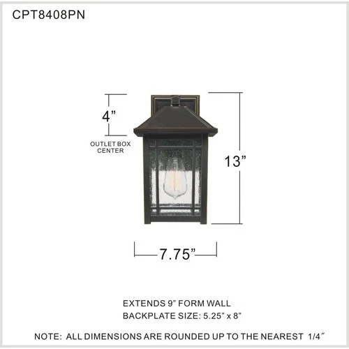 Quoizel CPT8408PN OPEN BOX Cedar Point Outdoor Wall Light Palladian Bronze - Picture 5 of 5