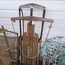 Flexible Flyer Vintage Sled Wood Metal Steering Traditional Brown