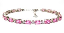 Silver Pink Sapphire & Diamond 7.86ct Adjustable Tennis Bracelet (Free Box)