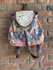 Myra Bag Backpack Purse Canvas  Cow Hide Leather