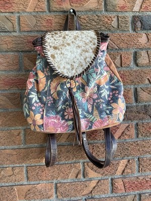 Myra Bag Backpack Purse Canvas & Cow Hide Leather