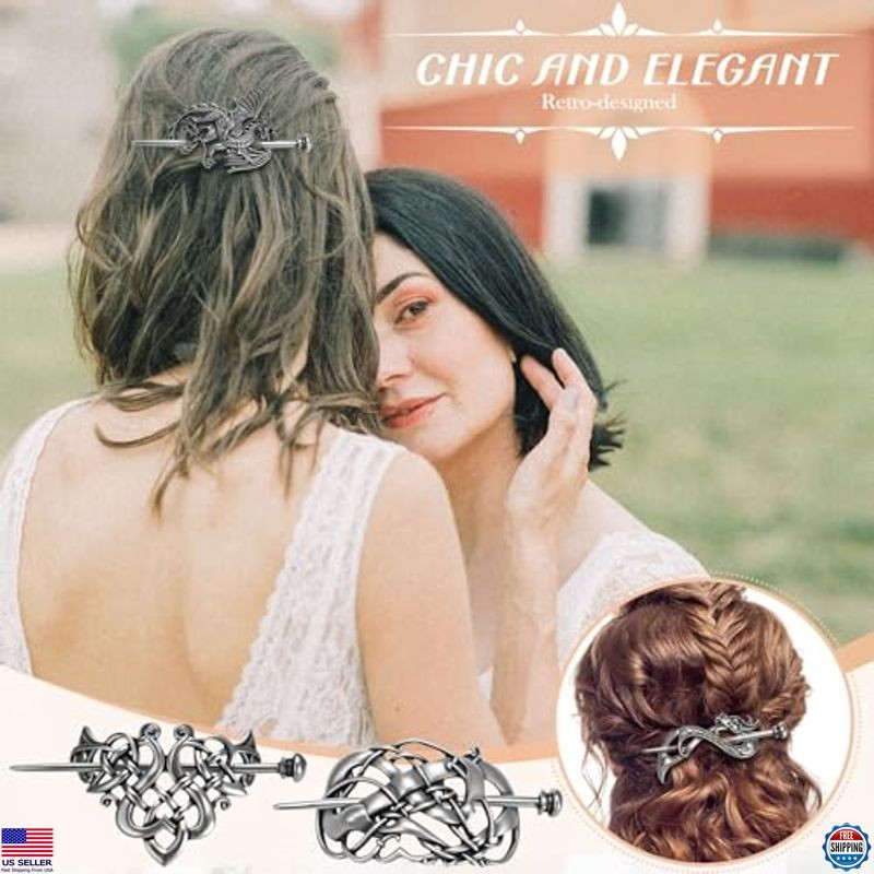 Syhood Vintage 8-Piece Viking Celtic Hair Clip Set - Silver Hair Sticks & Pins