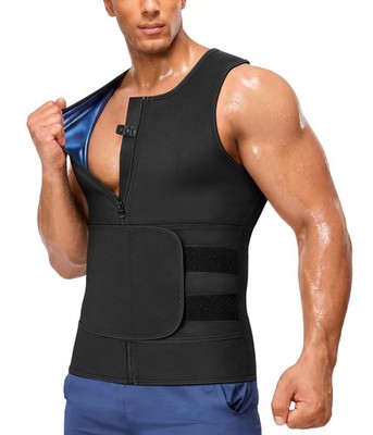 Sauna Suit Men 2in1 Waist Trainer Shirt Sweat Band Stomach Body Shaper Gym