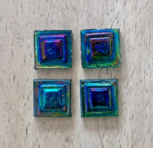 ANTIQUE 0.5” TIFFANY STUDIOS L.C.T. FAVRILE IRIDESCENT BLUE MICRO TILES x4