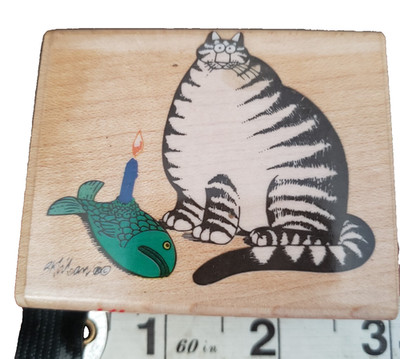 1990 Rubber Stampede B kliban cat rubber stamp Candlelight dinner