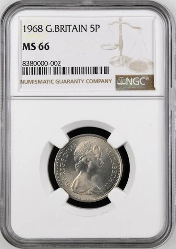 1968 Great Britain 5 Pence NGC MS 66 Elizabeth II 5p LOW POP (4/3)