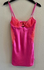 Victoria's Secret Vtg Y2K Hot Pink Satin Lace Trim Chemise Size 36B Slip Dress