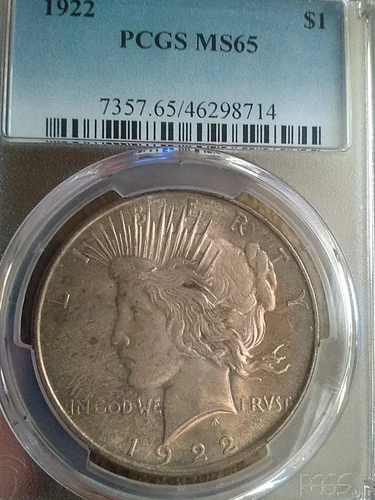 1922 Peace Dollar PCGS MS-65 Dark Sunset Hue Toning! Obv + Rev