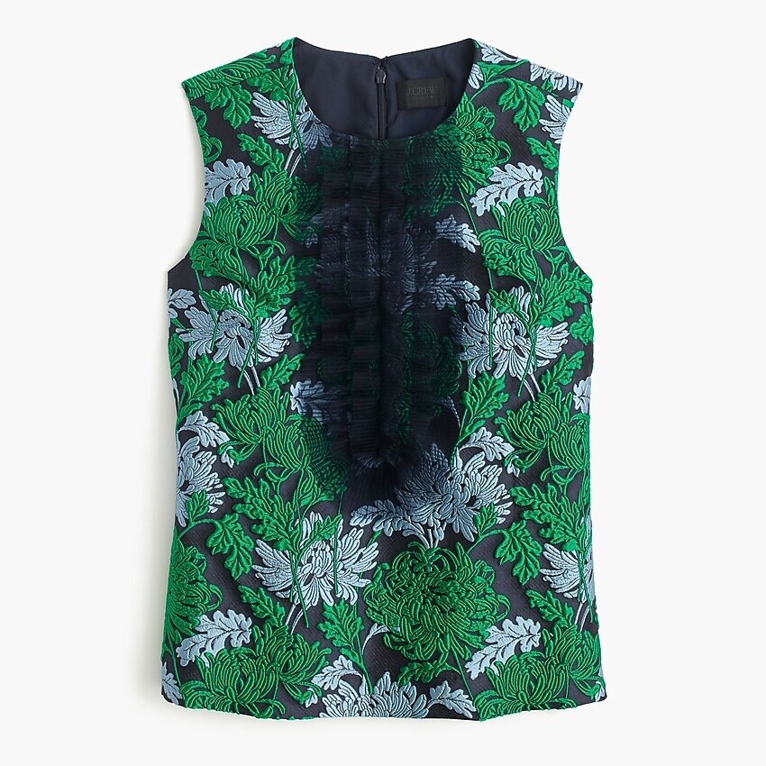 Haut Sans Manches J.Crew Collection - Jacquard Chrysanthème, Volants En Tulle - Taille 2 (XS) - Neuf Avec étiquettes