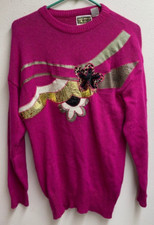 Vintage Anytime Glitz Womens Magenta  Gold Sweater 1980's Korea
