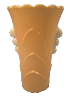 Anchor Hocking Vitrock Vase Peach & White Depression Glass Vintage Nice (O)