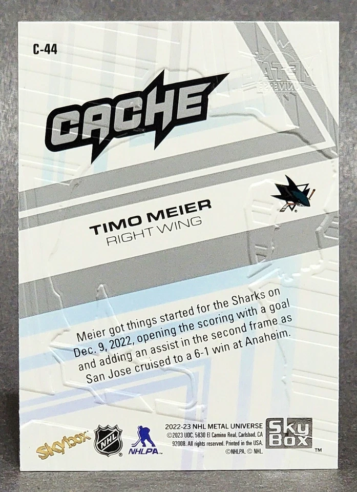2022-23 Skybox Metal Universe Cache #C-44 Timo Meier - Image 2 of 2