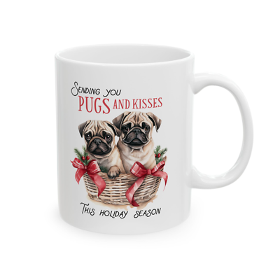 Sending Pugs And Kisses Mug Christmas Coffee Cup Cute Pug Dog Lover Holiday  Gift | eBay
