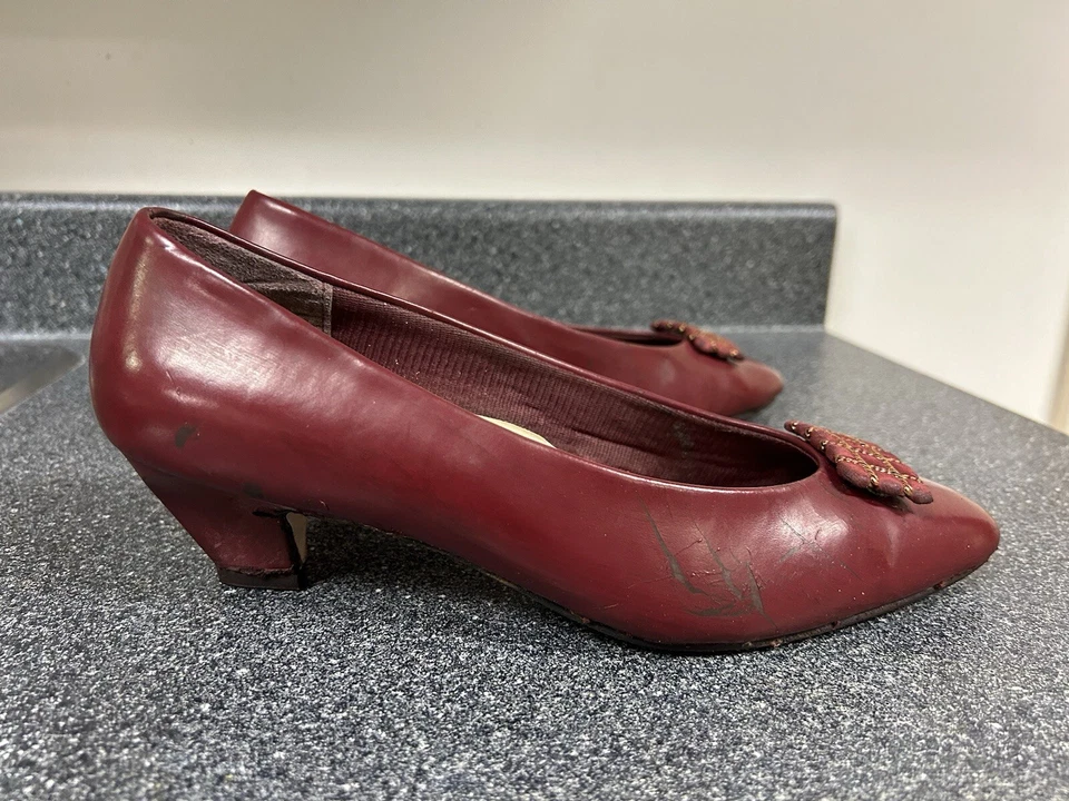 Винтажные женские туфли 1980-х темно-красный низкий каблук насосы США 8,5 М - Изображение 4 из 4