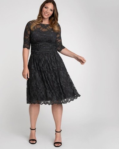 Kiyonna Dress Scalloped Luna Lace Style Gray 1X Feminine Slimming Party Wedding - Picture 3 of 10