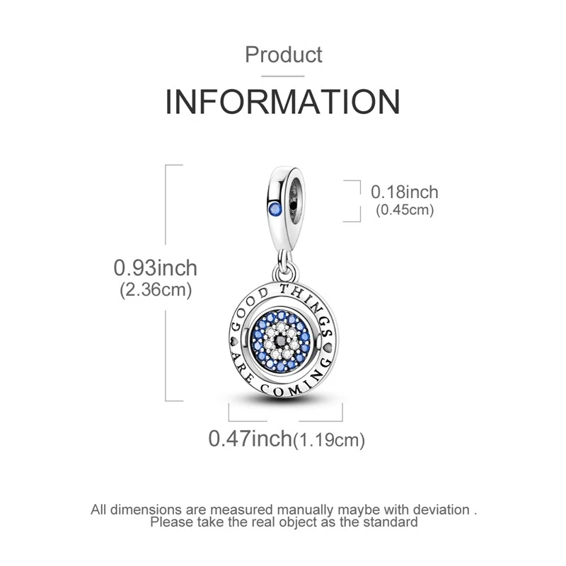 MULA 925 Sterling Silber DIY Charm Blau CZ Glückliche Runde Dangle Für Armband - Bild 3 von 4