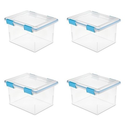 Sterilite 32 Qt Gasket Box Clear Base and Lid Blue Aquarium Set of 4 BPA-free