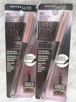 2 Pc - Maybelline Hyper Easy No Slip Pencil Eyeliner  #003 Medium Brown - NIP !