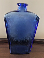Cobalt Blue Pebbled Glass 8.5" Tall Decanter Bottle Made in Canada Open Top