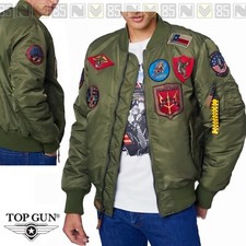 Giubbotto Giubbino Bomber TOP GUN MA1 MA-1 Aviatore 8 Patch Invernale VERDE OD