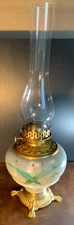ANTIQUE VICTORIAN OIL LAMP WITH HAND PAINTED DECORATION FREE SHIPPING