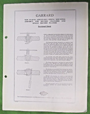 GARRARD TYPE A  RC 88, 98, 121/4D  SPRING MOUNTING SALES SHEET  INFO